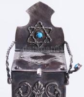 Fűszertartó, kanállal Dávid csillagos díszítéssel, zománc berakással. Ezüst (Ag) antik, orosz, jelze...