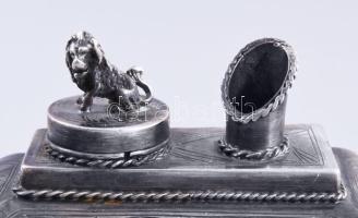 Foll és tintatartó, oroszlános díszítéssel. (Júda oroszlánja) Ezüst (Ag) antik, orosz, jelzett, 1867...