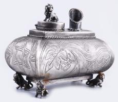 Foll és tintatartó, oroszlános díszítéssel. (Júda oroszlánja) Ezüst (Ag) antik, orosz, jelzett, 1867...