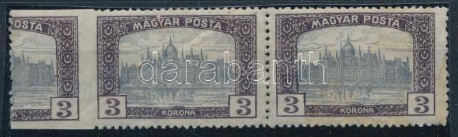 1919 Magyar Posta 3K pár, a fogazóléc látványosan megugrott (betapadásnyomok / gum disturbance)