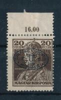Debrecen II. 1919 Károly 20f ívszéli bélyeg fekete felülnyomattal (** 10.000) Signed: Bodor