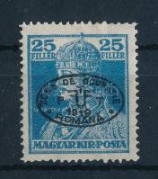 Debrecen II. 1919 Károly 25f ívszéli bélyeg fekete felülnyomattal (** 25.000) Signed: Bodor