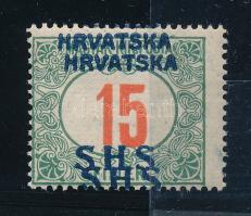 SHS 1919 Portó 15f kettős felülnyomattal, Bodor vizsgálójellel Certificate: Zrinjscak
