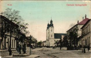 Gyöngyös, Fő tér, templom, piac. Ifjabb Báró Barkóczy Sándornak (1896-1925) címezve. Bendl Károly kiadása (felületi kopás / worn surface)