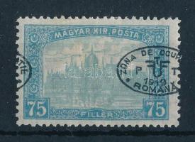 Debrecen 1919 Parlament 75f látványosan elcsúszott felülnyomattal, Bodor vizsgálójellel