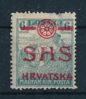 SHS 1919 Arató 6f eltérő, Károly-típusú, piros színű felülnyomattal, Bodor vizsgálójellel