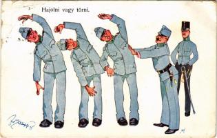 1911 Hajolni vagy törni. Osztrák-magyar katonai művészlap. Báró Barkóczy Sándor (1857-1925) miniszteri tanácsos, császári és királyi kamarásnak címezve. B.K.W.I. 988-2. / Austro-Hungarian K.u.k. military art postcard (EB)