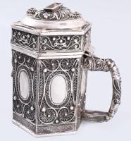 Cödaka / Tzedakah adománygyűjtő persely. Filigrán ezüst (Ag) 925 finomság. Oroszország XX. sz, jelze...