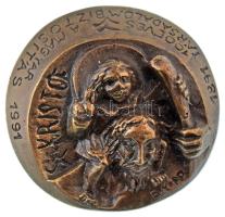 B. Kopp Judit (1943-1995) 1991. "1891 - 100 éves a magyar Társadalombiztosítás 1991 - Szent Kristóf" egyoldalas bronz emlékérem (70mm) T:AU
