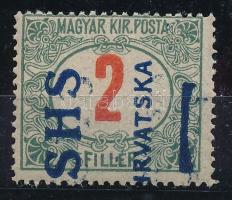 SHS 1919 Portó 2f eltérő, Arató típusú, részben, halványan kettős felülnyomattal, Bodor vizsgálójellel Certificate: Zrinjscak