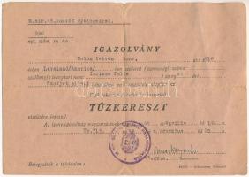 1944. "Tűzkereszt I. fokozata" adományozói igazolvánnyal, "Szovjet elleni háborúban való" részvételért adományozva, az Egyesült Államokban - "(C)Leveland" - született magyar honvéd számára. T:F / Hungary 1944. "Fire Cross, 1st Class" bearer's ID of a private born in the United States in (C)Leveland, Ohio. Awarded for the "War against the Soviet" C:F