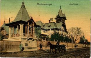 1911 Máramarossziget, Sighetu Marmatiei; Groedel villa, lovas kocsi. Báró Barkóczy Sándor (1857-1925) miniszteri tanácsos, császári és királyi kamarásnak címezve. Wizner és Dávid kiadása / horse cart (fa)