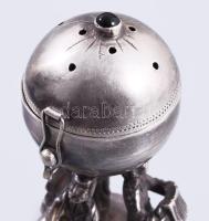 Ezüst (Ag) besamin tartó szukkoti zenélő figurális alakokkal, 1894, orosz, jelzett, mesterjellel, m:...