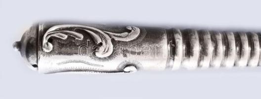 Ezüst (Ag) Purim ünnepi kereplő, 1883, orosz, jelzett, mesterjellel, gazdagon díszített, 20x13 cm, b...