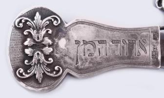 Ezüst (Ag) Purim ünnepi kereplő, 1883, orosz, jelzett, mesterjellel, gazdagon díszített, 20x13 cm, b...