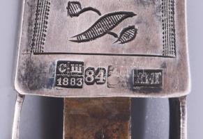 Ezüst (Ag) Purim ünnepi kereplő, 1883, orosz, jelzett, mesterjellel, gazdagon díszített, 20x13 cm, b...