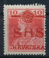 SHS 1919 Károly 10f kék helyett piros színű felülnyomattal Signed: Bodor