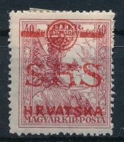 SHS 1919 Hadisegély 40f eltérő, Károly-típusú piros színű felülnyomattal Signed: Bodor