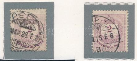 1881 2 db 2kr vésésjavítással (ex Orbán, Sebestyén aranyérmes kiállítási anyagból)