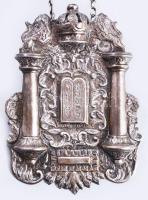 Ezüst (Ag) chósen tóra-vért - oszlop, korona és tízparancsolat ábrázolással. 1851, magyar, 13 latos,...