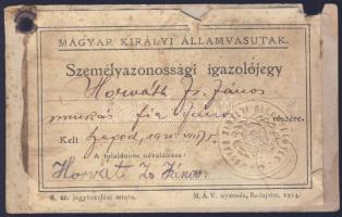 1921 M. kir. Államvasutak fényképes igazolvány