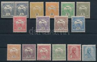 1908 A legritkább Turul sor, több érték luxus minőségben! A 35f gépszínátnyomattal. Szinte minden gyűjteményből hiányzik! (2f, 50f ránc) / Mi 91-106 X, 35f with machine offset. RRR! (2f, 50f crease) Certificate: Glatz (13 bélyeghez / for 13 stamps)