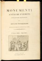 J.J. Winckelmann: Monumenti antichi: Monumenti Antichi Inediti Spiegati ed Illustrati da -- Prefetto delle antichita di Roma. Vol I. Napoli, 1820. Stamperia Reale. 2sztl lev. CXVII l. Számos szövegközti rézmetszetű illusztrációval . Korabeli aranyozott félbőr kötésben. Róma műemlékeiről szóló illusztrált munka első kötetet.  With numerous intertextual copperplate illustrations. Contemporary gilded half leather binding. First volume of an illustrated work on the monuments of Rome.