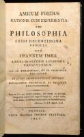 Joannem Imre (Imre János (1790-1832)): Amicus Foedus Rationis Cum Experientia seu Philosophia Crisi Recentissima Pestini, 1818,Typis Nobilis Matthiae Trattner 262p. + 8 sztl. lev. Korabeli kopott, kartonált papírkötésben