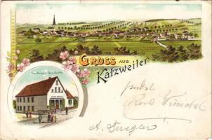 1900 Katzweiler; Handlung von Jean Becht / general view, shop. Art Nouveau, floral, litho (EM)