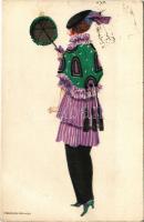 1919 Lila ruhás hölgy napernyővel. B.K.W.I. 188-5. / Lady in purple with parasol s: Mela Koehler (EB)