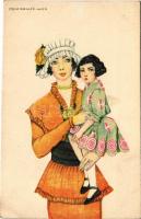 Fashion lady with child art postcard. B.K.W.I. 201-1. s: Mela Koehler (EB)