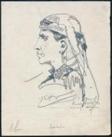 Márton Ferenc (1884-1940): 1933 Gödöllői Jamboree - szíriai cserkészcsapat vezető aláírt rajza. Ceruza, papír, jelzett, / Scout Jamboree 1933. Gödöllő, Syrian scout chief. Pencil drawing with the signature of the depicted. 20x18 cm