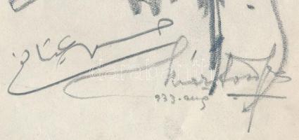 Márton Ferenc (1884-1940): 1933 Gödöllői Jamboree - szíriai cserkészcsapat vezető aláírt rajza. Ceru...