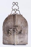 Ezüst (Ag) összecsukható hanukija úti gyertyatartó - az ókori szentély főbb elemeivel díszítve, gyer...