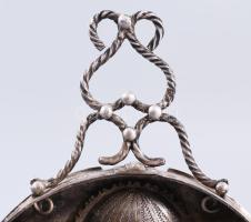 Ezüst (Ag) összecsukható hanukija úti gyertyatartó - az ókori szentély főbb elemeivel díszítve, gyer...