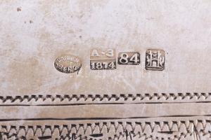 Ezüst (Ag) összecsukható hanukija úti gyertyatartó - az ókori szentély főbb elemeivel díszítve, gyer...