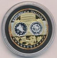 2002-2010 k. "Emlékérem az euróövezet országainak közös valutájáról - Olaszország" aranyozott, ezüstözött Cu-Ni emlékérem kapszulában, tanúsítvánnyal (35mm) T:PP patina