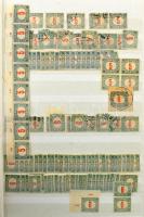 Magyar portó sok példányos készlet, benne összefüggések is, 32 lapos A/4 berakóban