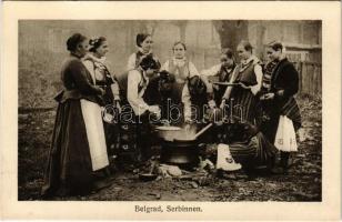 1917 Beograd, Belgrade, Belgrád; Serbinnen. K.u.K. Militär-Generalgouvernement in Serbian, zu Gunsten der Witwen und Waisen gefallener ö.-u. Krieger und der Stadtarmen von Belgrad. Serie Nr. 3. / Szerb nők főznek a szabadban / WWI K.u.K. military, Serbian women cooking outdoors