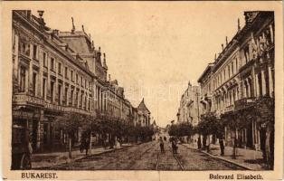 Bucharest, Bukarest, Bucuresti, Bucuresci; Bulevardul Elisabeth. I. Saraga &amp; S. Schwartz / street view, tram, shops (EK)