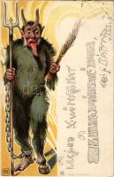 1899 Krampus art postcard. Verlag E. Arenz (Wien) Art Nouveau, litho
