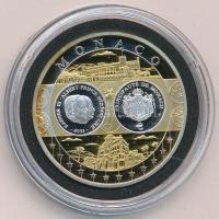 2002-2010 k. "Emlékérem az euróövezet országainak közös valutájáról - Monaco" aranyozott, ezüstözött Cu-Ni emlékérem kapszulában, tanúsítvánnyal (35mm) T:PP patina