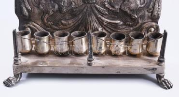 Ezüst (Ag) menóra oroszlánok és a kőtábla ábrázolásával, samesszel. cca 1867-1920, Prága jelzett, JK...