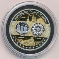 2002-2010 k. "Emlékérem az euróövezet országainak közös valutájáról - San Marino" aranyozott, ezüstözött Cu-Ni emlékérem kapszulában, tanúsítvánnyal (35mm) T:PP patina