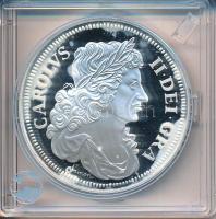 "II. Károly 1663-as érméjének jelzett utánverete" Ag (20g/0.999/40mm) kapszulában, tanúsítvánnyal T:PP, foltos "Copy of the 1663 coin of II. Charles" Ag (20g/0.999/40mm) in capsule, with certificate C:PP spotted