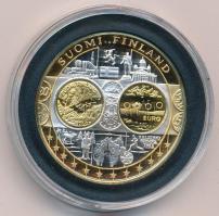 2002-2010 k. "Emlékérem az euróövezet országainak közös valutájáról - Finnország" aranyozott, ezüstözött Cu-Ni emlékérem kapszulában, tanúsítvánnyal (35mm) T:PP