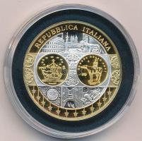 2002-2010 k. "Emlékérem az euróövezet országainak közös valutájáról - Olaszország" aranyozott, ezüstözött Cu-Ni emlékérem kapszulában, tanúsítvánnyal (35mm) T:PP