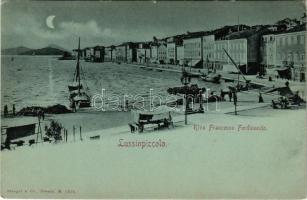 Mali Losinj, Lussinpiccolo; Riva Francesco Ferdinando / quay at night in moonlight. Stengel &amp; Co. (EK)