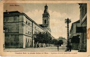 Szatmárnémeti, Szatmár, Satu Mare; Claustrul Maic. cu strada Stefan cel Mare / Irgalmas nővérek temploma és zárda / nunnery, street (fl)