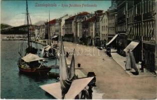Mali Losinj, Lussinpiccolo; Riva Arciduca Ferdinando / quay, boats, shops. Stengel &amp; Co.